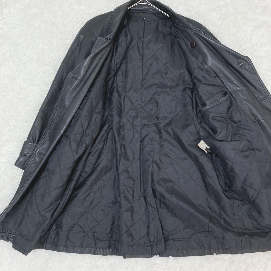 極艶極トロ ラムレザー トレンチコート フリーサイズ ベルト ブラック 香港製