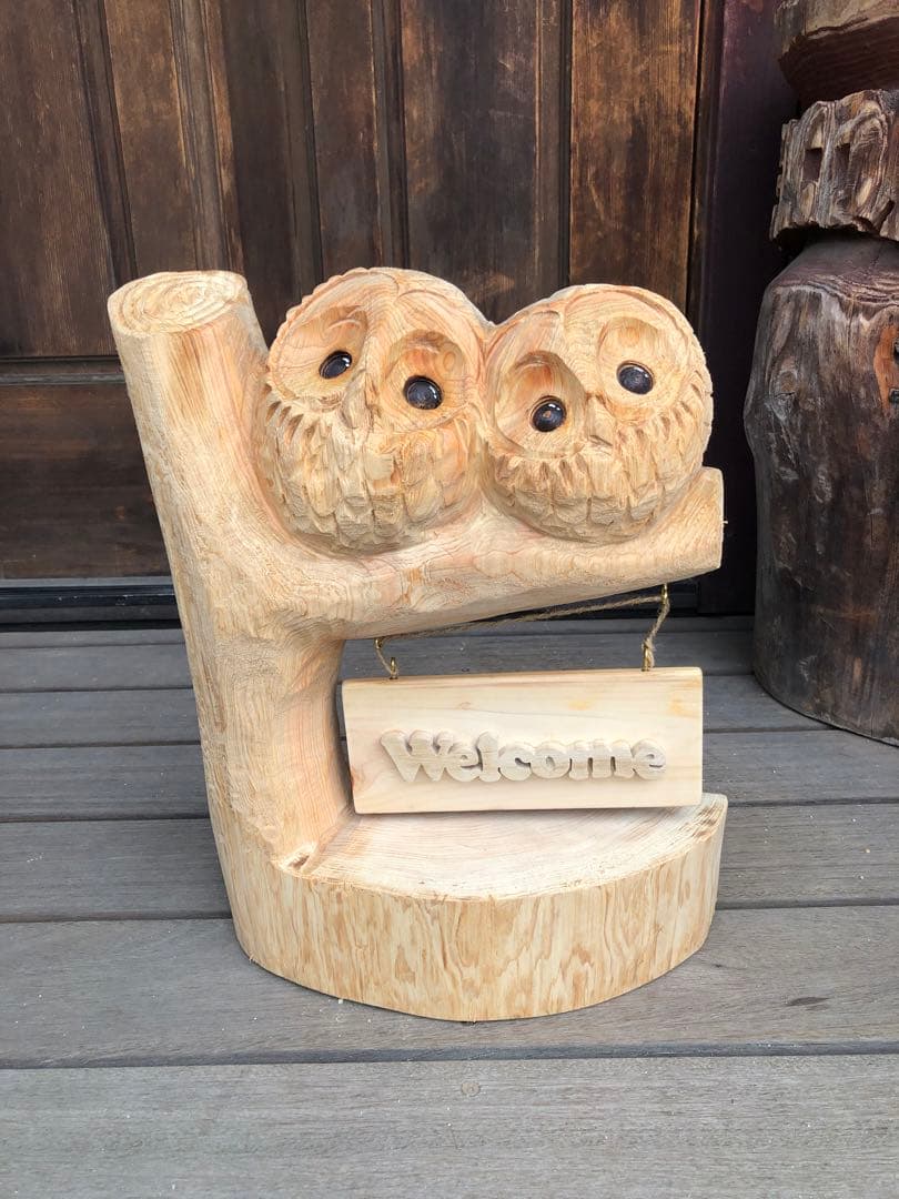 【チェンソーアート】夫婦フクロウのオブジェ