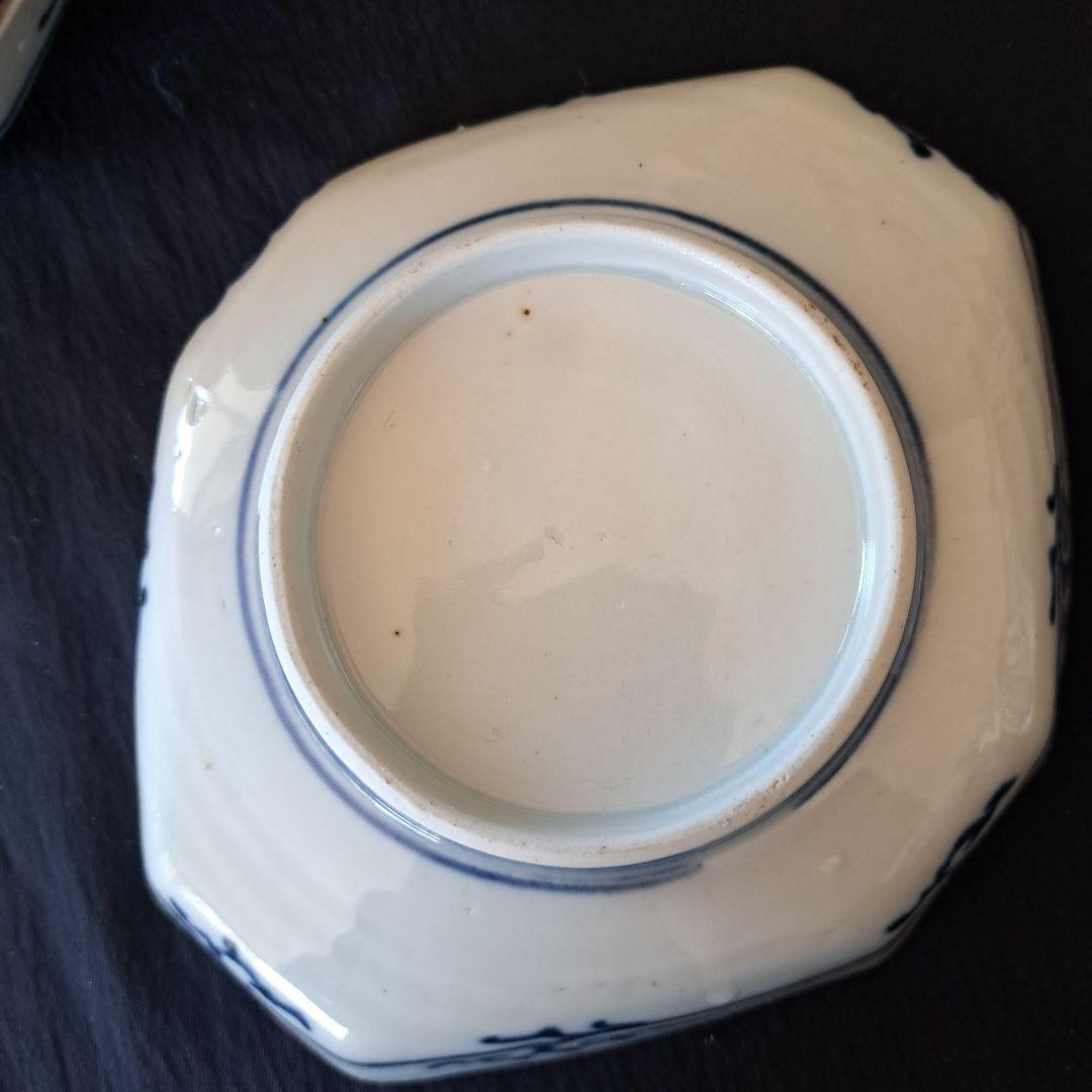 「ポツンと1羽の鳥 八角皿(幅17cm)！」 古伊万里金彩皿 3客セット 骨董ア