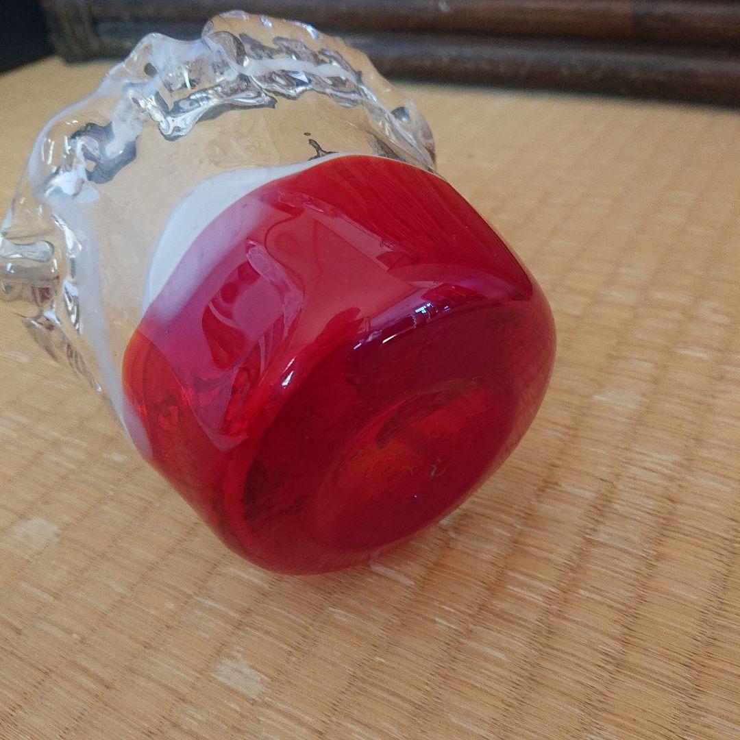 赤と透明のフリルエッジ灰皿ガラスアンティークレア