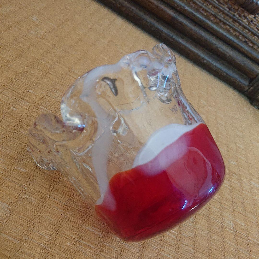 赤と透明のフリルエッジ灰皿ガラスアンティークレア