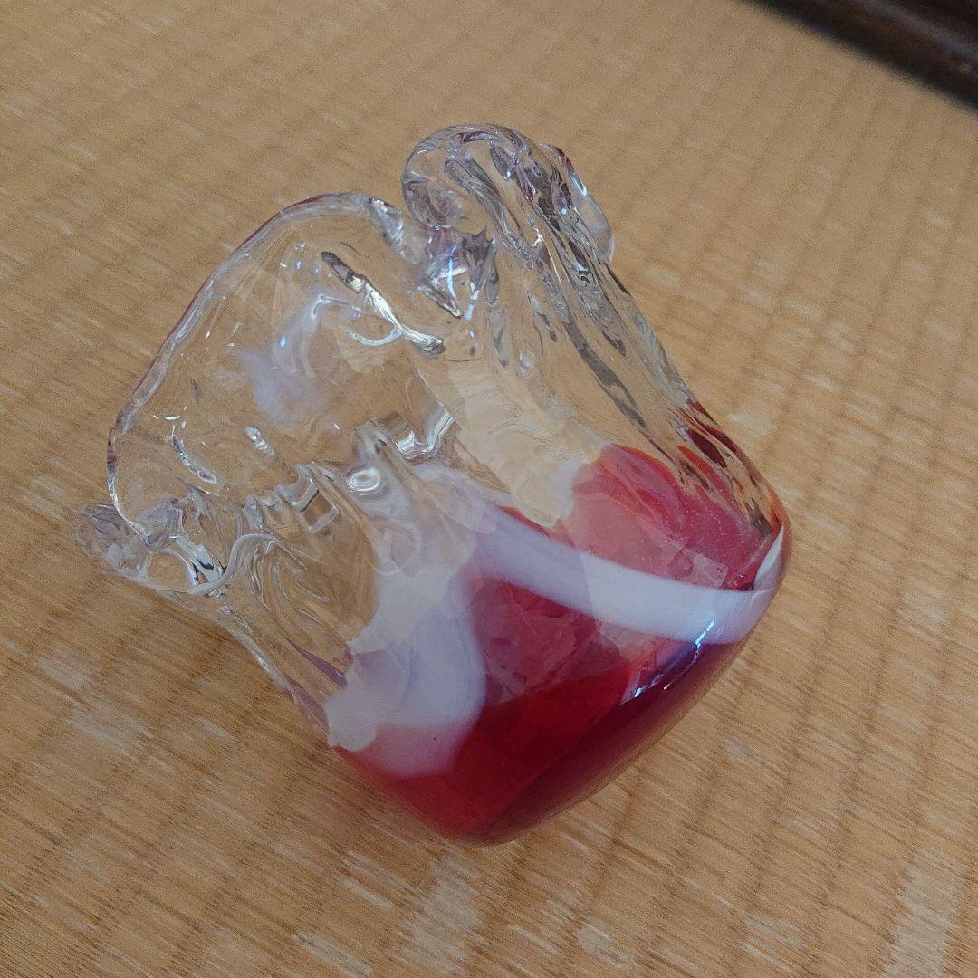 赤と透明のフリルエッジ灰皿ガラスアンティークレア