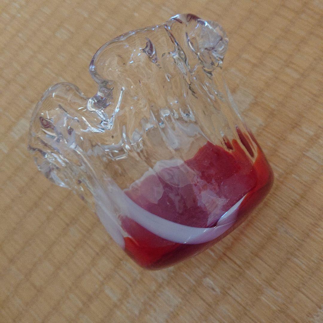 赤と透明のフリルエッジ灰皿ガラスアンティークレア