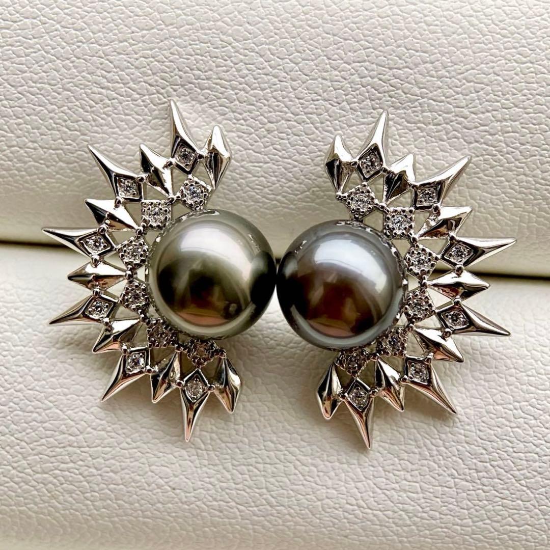 本真珠南洋黒蝶真珠グリーンブルー8.9㍉s925ピアスBL935