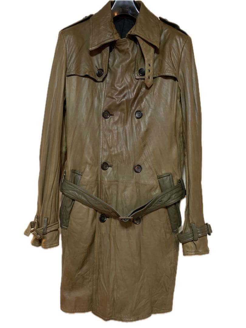 まあこSHELLAC】シープドラムダイ トレンチコート 本革 46サイズ