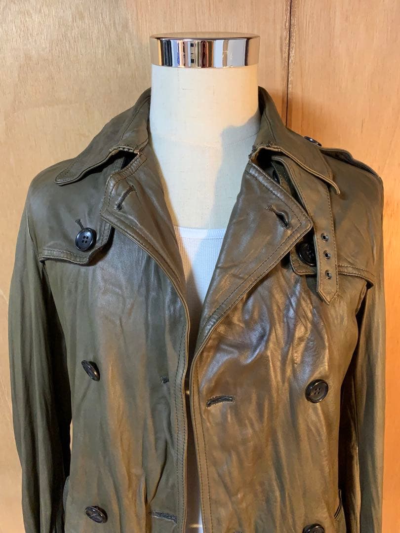 まあこSHELLAC】シープドラムダイ トレンチコート 本革 46サイズ