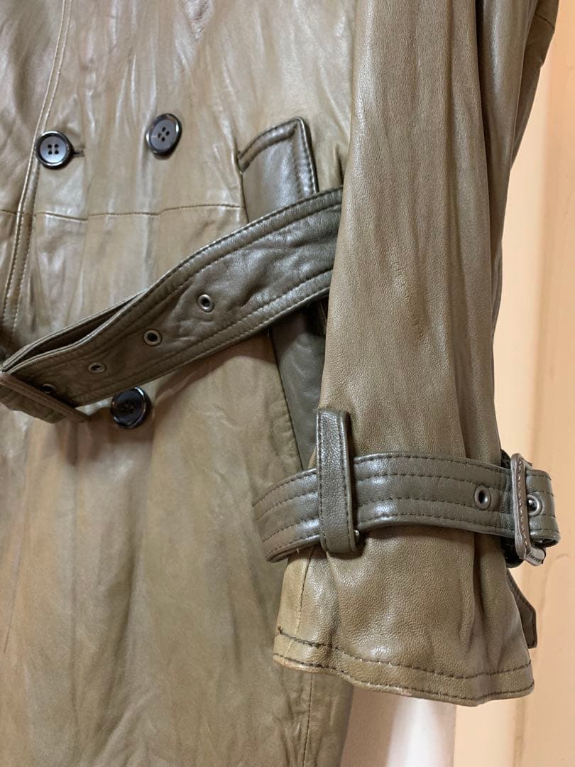 まあこSHELLAC】シープドラムダイ トレンチコート 本革 46サイズ