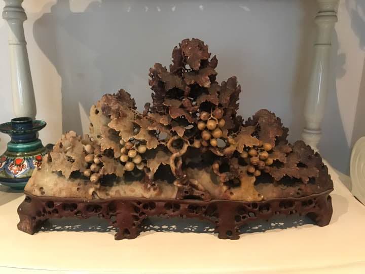 天然石 置物 美術品 彫り物 骨董品 インテリア オブジェ 雑貨 台座 葡萄