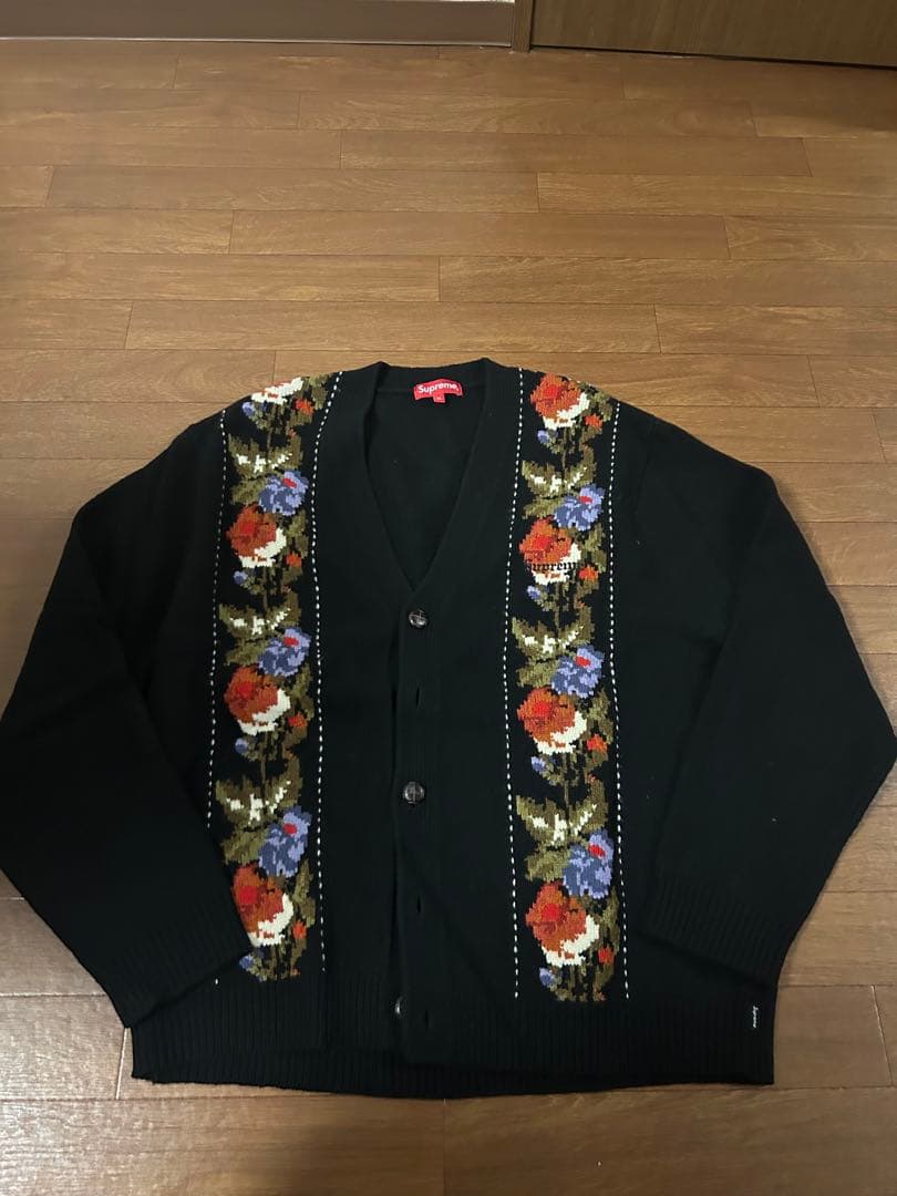 超美品 XL Supreme Floral Stripe Cardigan 黒