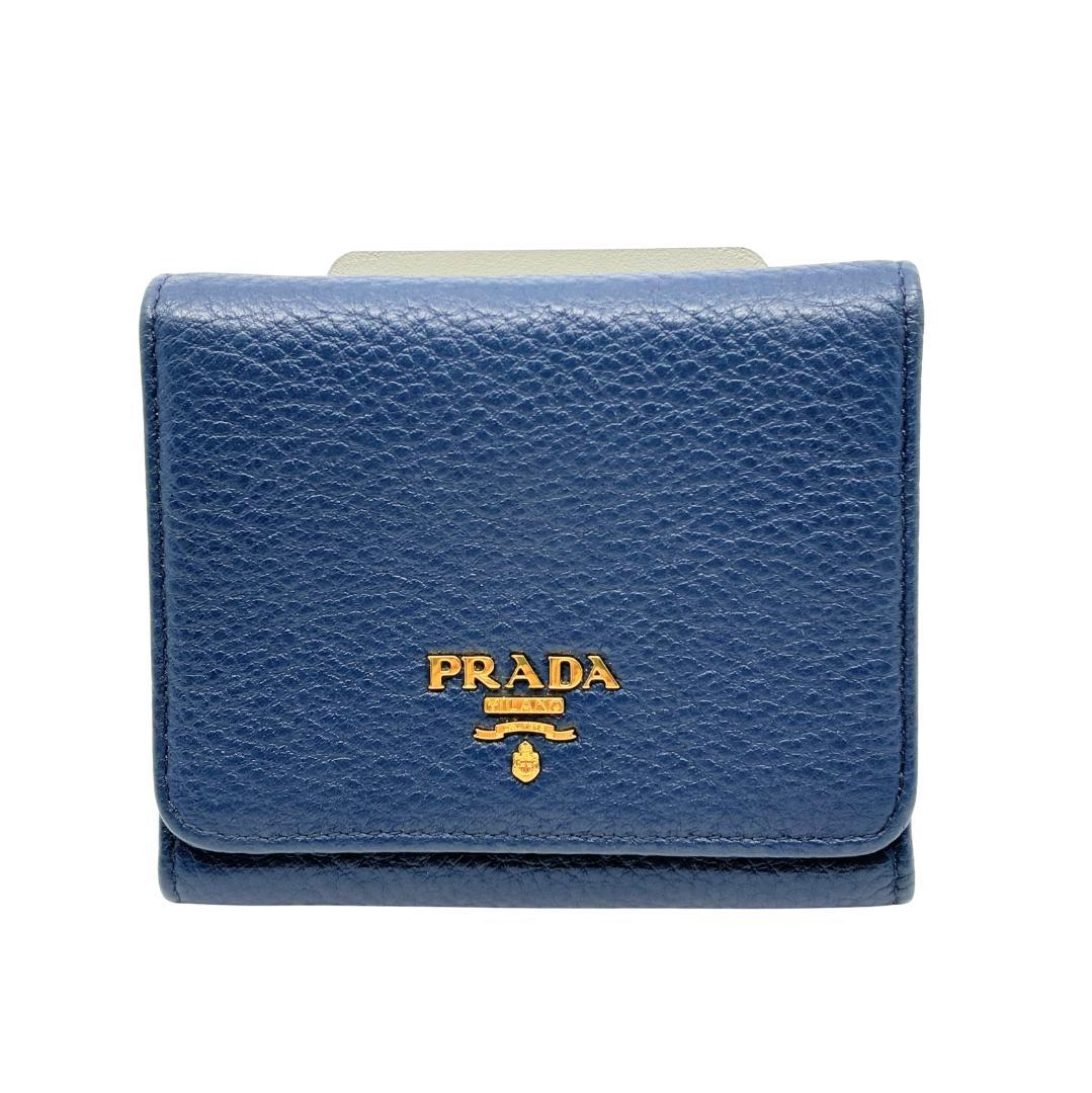 PRADA プラダ レザー 三つ折り財布 青 ブルー A1355A4