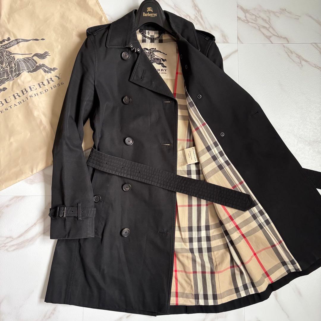 英国製◆バーバリー ケンジントン トレンチコート ベルト付 黒 M
