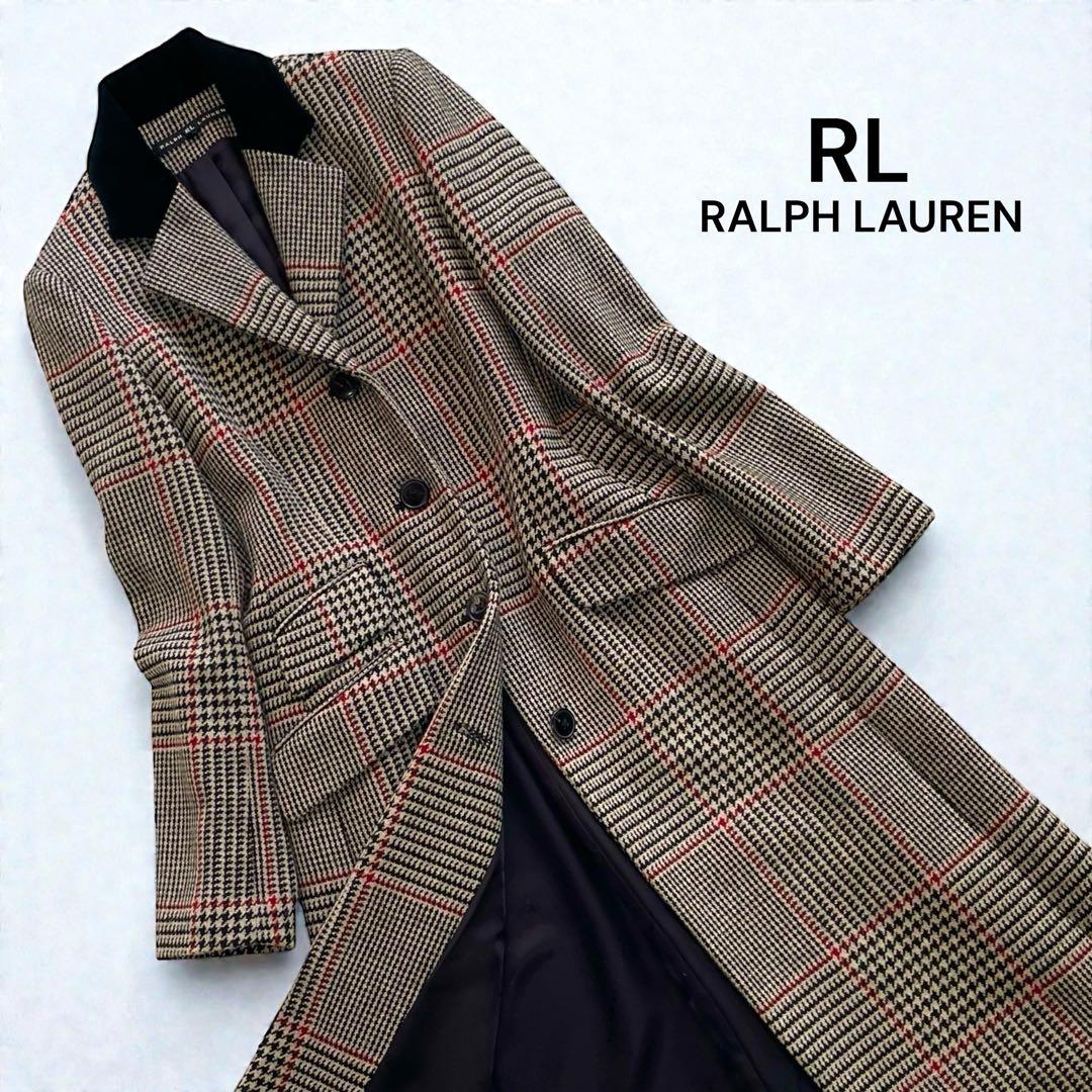 美品✨ラルフローレン 千鳥格子 チェック チェスターコート ベロア Aライン 9