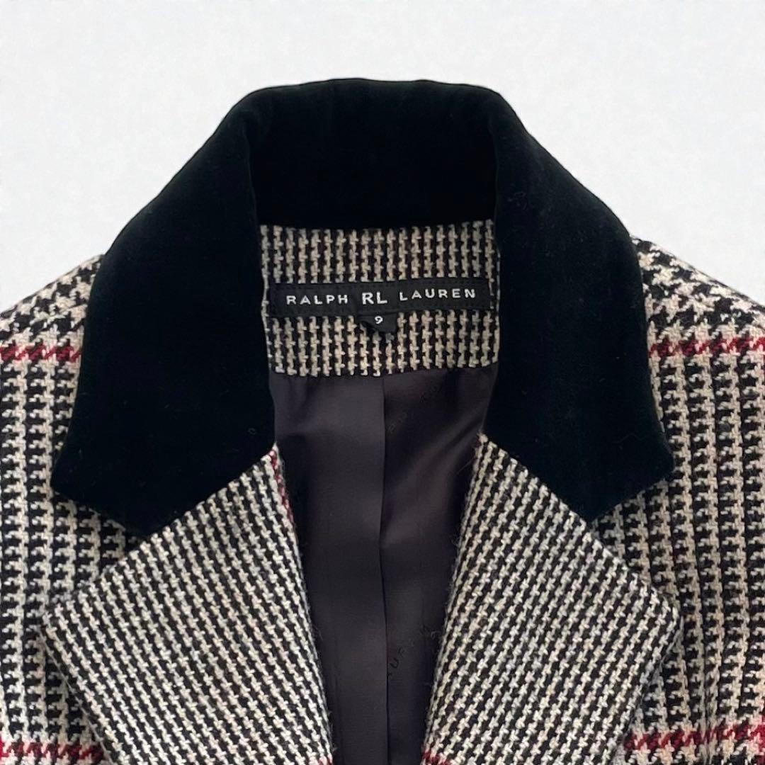 美品✨ラルフローレン 千鳥格子 チェック チェスターコート ベロア Aライン 9