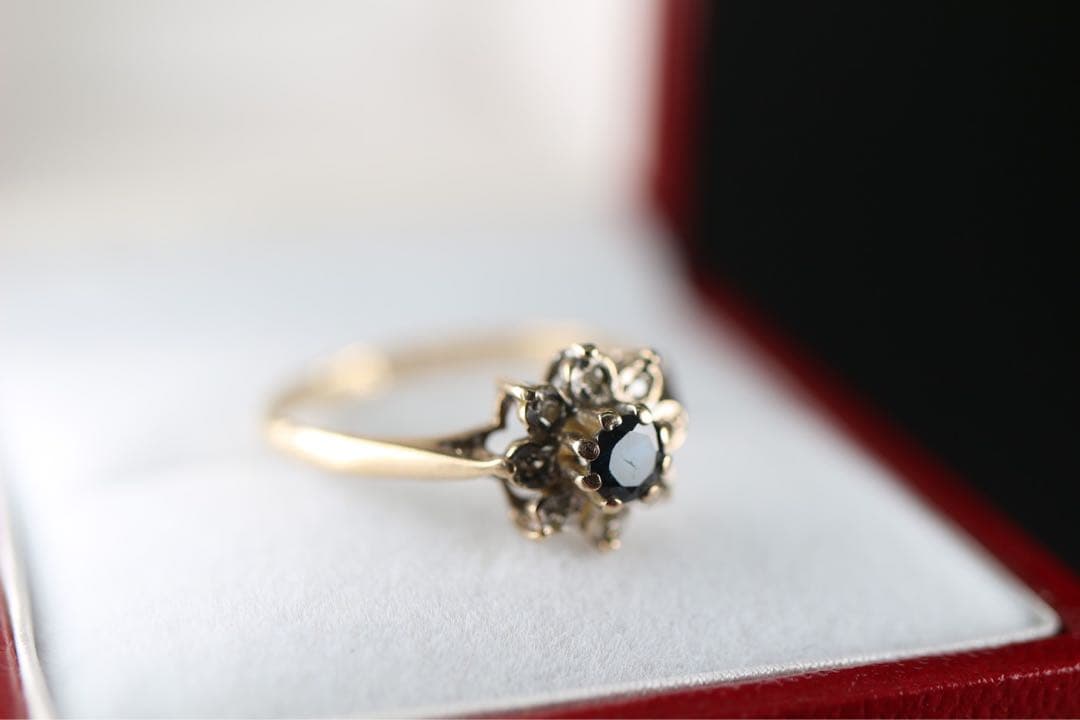 絶品 英国 ビンテージ レディース ゴールド 指輪 サファイア ダイヤ J146