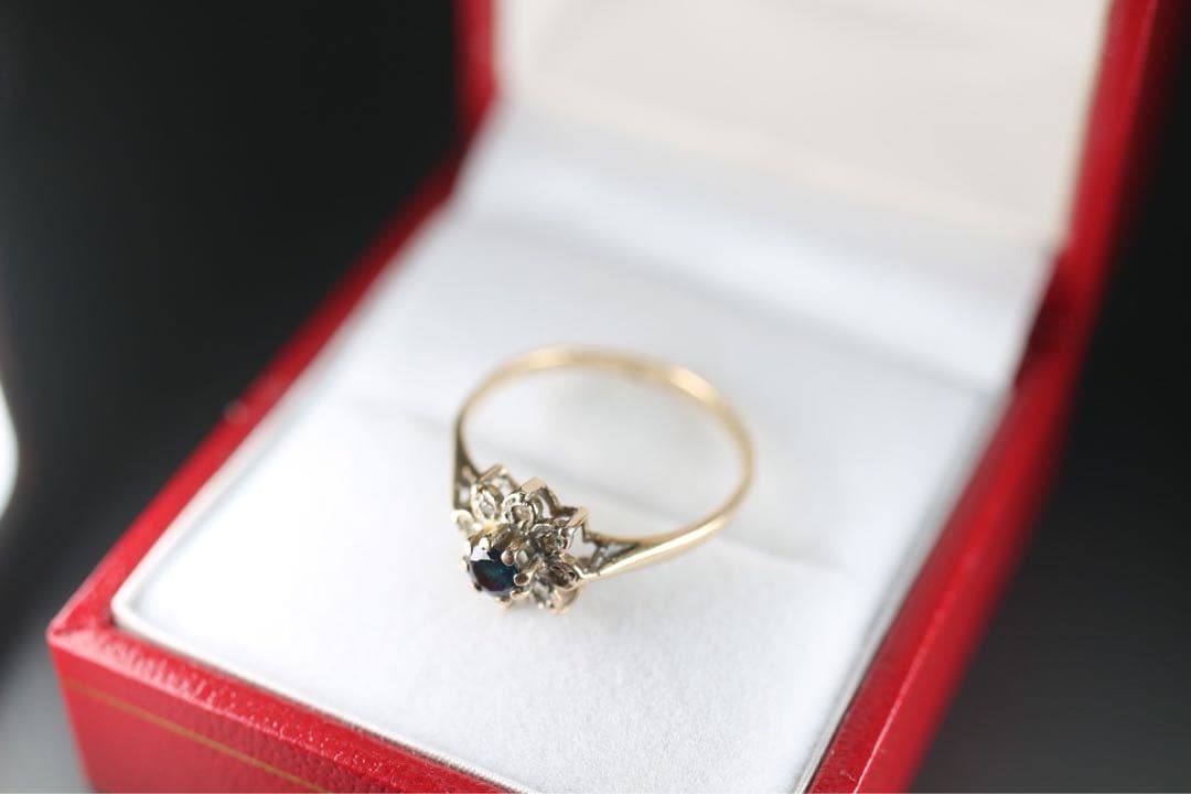 絶品 英国 ビンテージ レディース ゴールド 指輪 サファイア ダイヤ J146