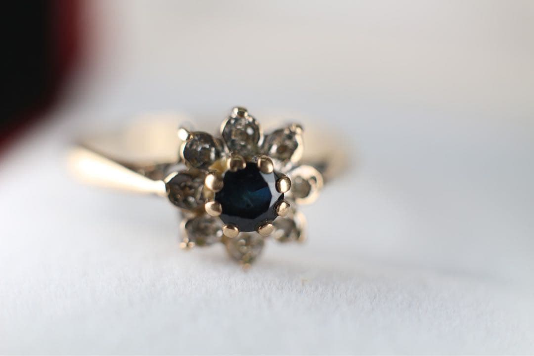 絶品 英国 ビンテージ レディース ゴールド 指輪 サファイア ダイヤ J146