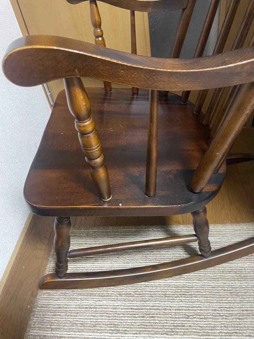 【引取限定】飛騨の家具　木製ロッキングチェア ダークブラウン　葛飾区