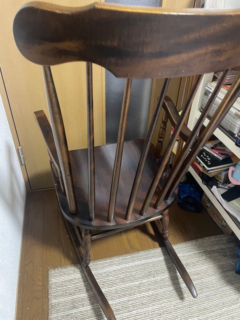 【引取限定】飛騨の家具　木製ロッキングチェア ダークブラウン　葛飾区
