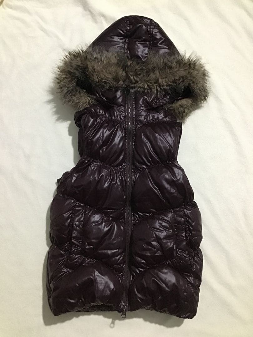 ★old GAP★Y2K 平成 光沢 ファー ダウンベスト ダークパープル