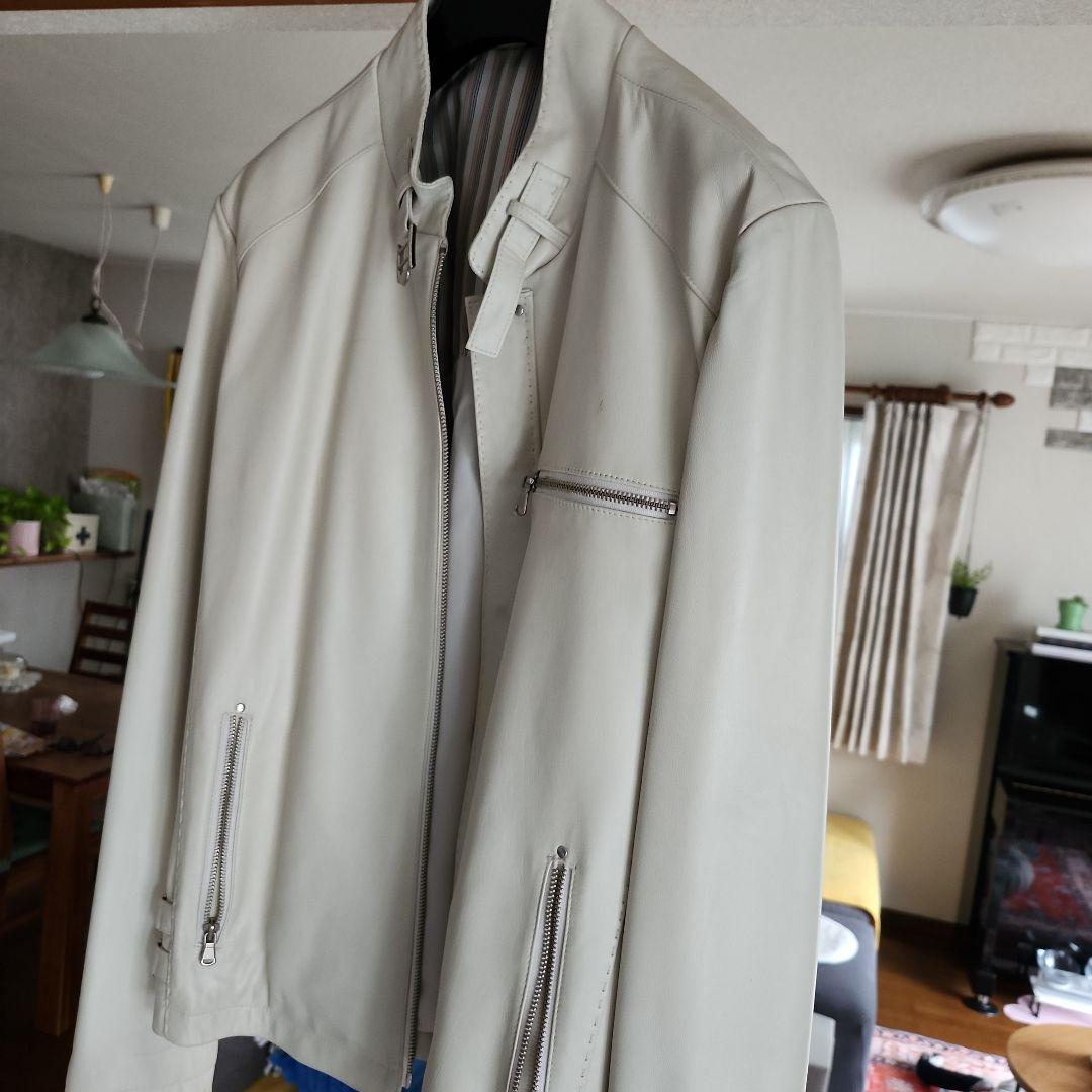 韓国レザー　シングルライダース　白　LL　羊革