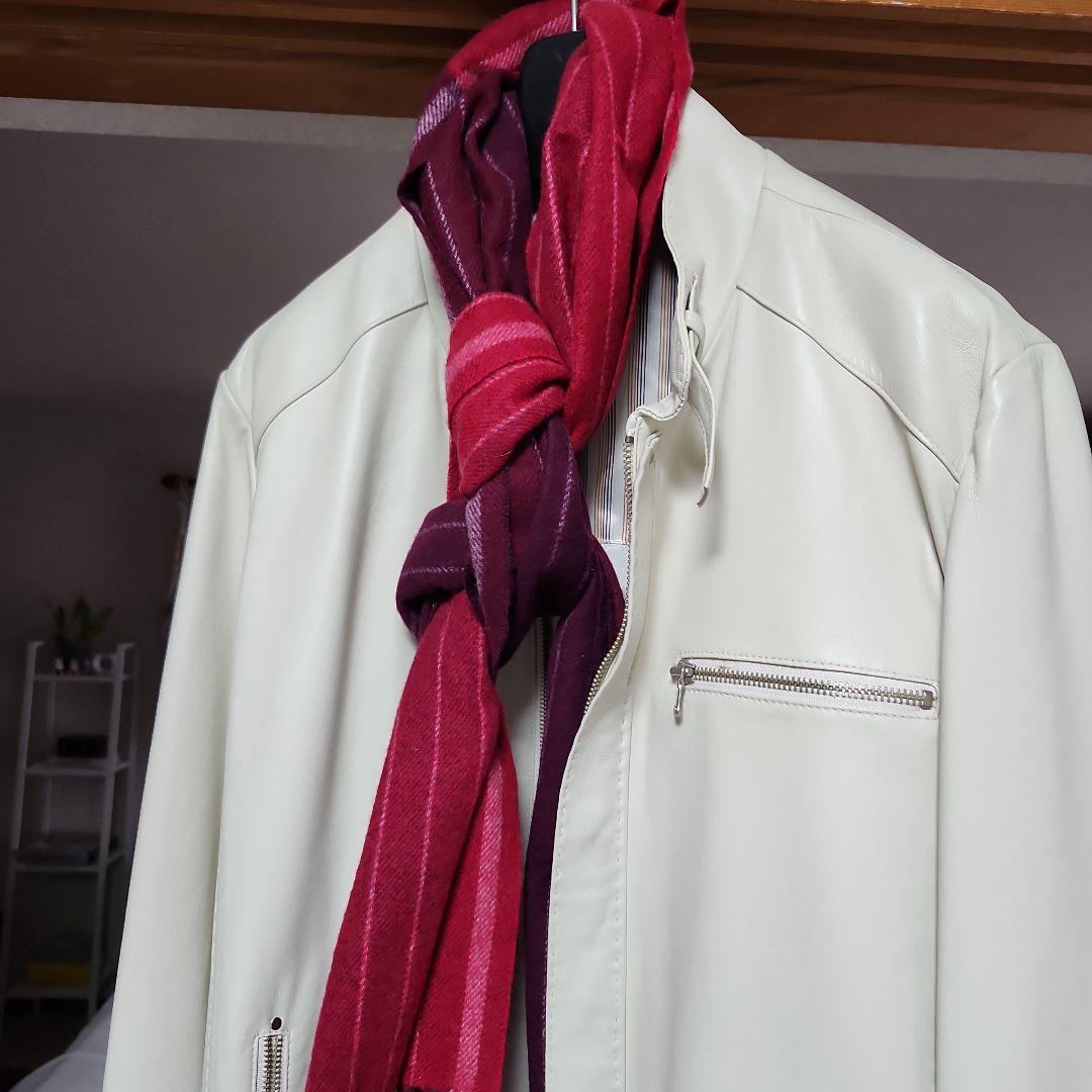 韓国レザー　シングルライダース　白　LL　羊革