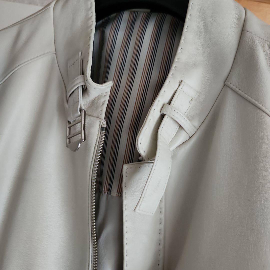 韓国レザー　シングルライダース　白　LL　羊革