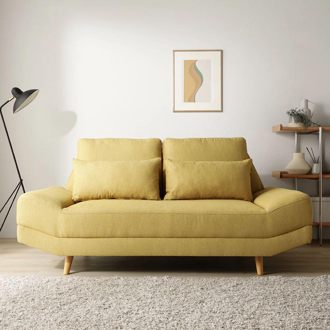 【RASIK】ワイド座面ソファ『Plento プレント』二人掛けソファ イエロー