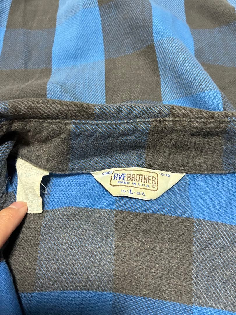 USA製 FIVE BROTHER ブロックチェックネルシャツ L 青黒