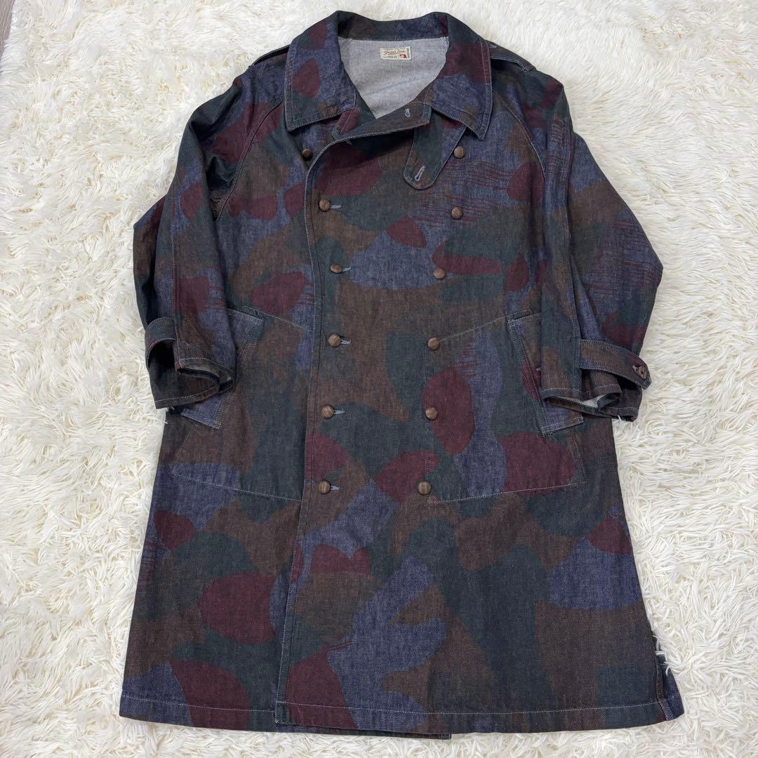【極美品】グラフゼロ XL デニム ロング トレンチコート 総柄 マルチカラー