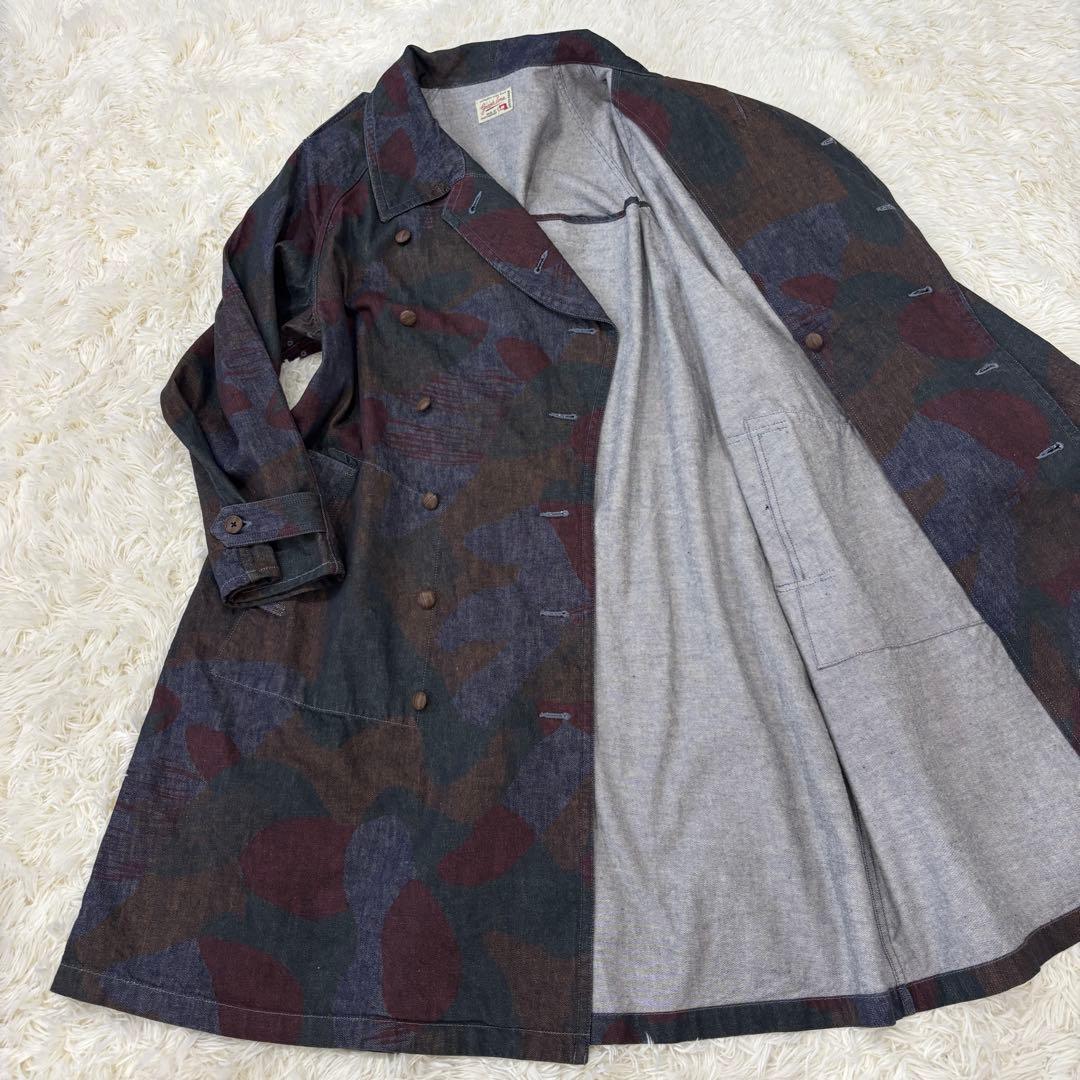 【極美品】グラフゼロ XL デニム ロング トレンチコート 総柄 マルチカラー