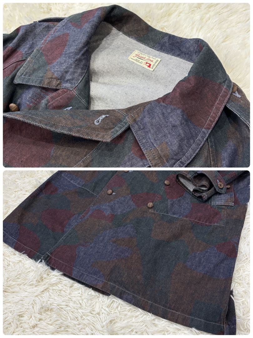 【極美品】グラフゼロ XL デニム ロング トレンチコート 総柄 マルチカラー