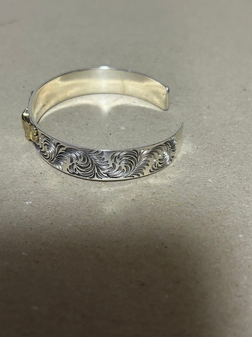 イーグル彫刻 シルバーゴールドバングル
