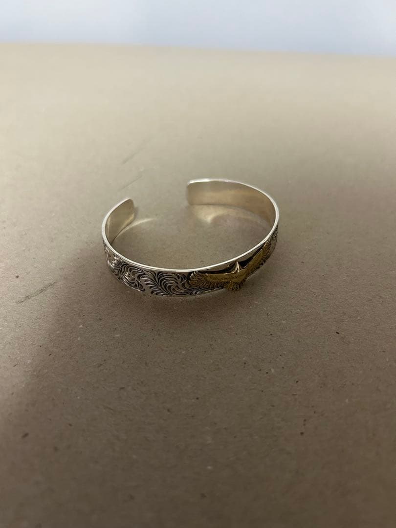 イーグル彫刻 シルバーゴールドバングル