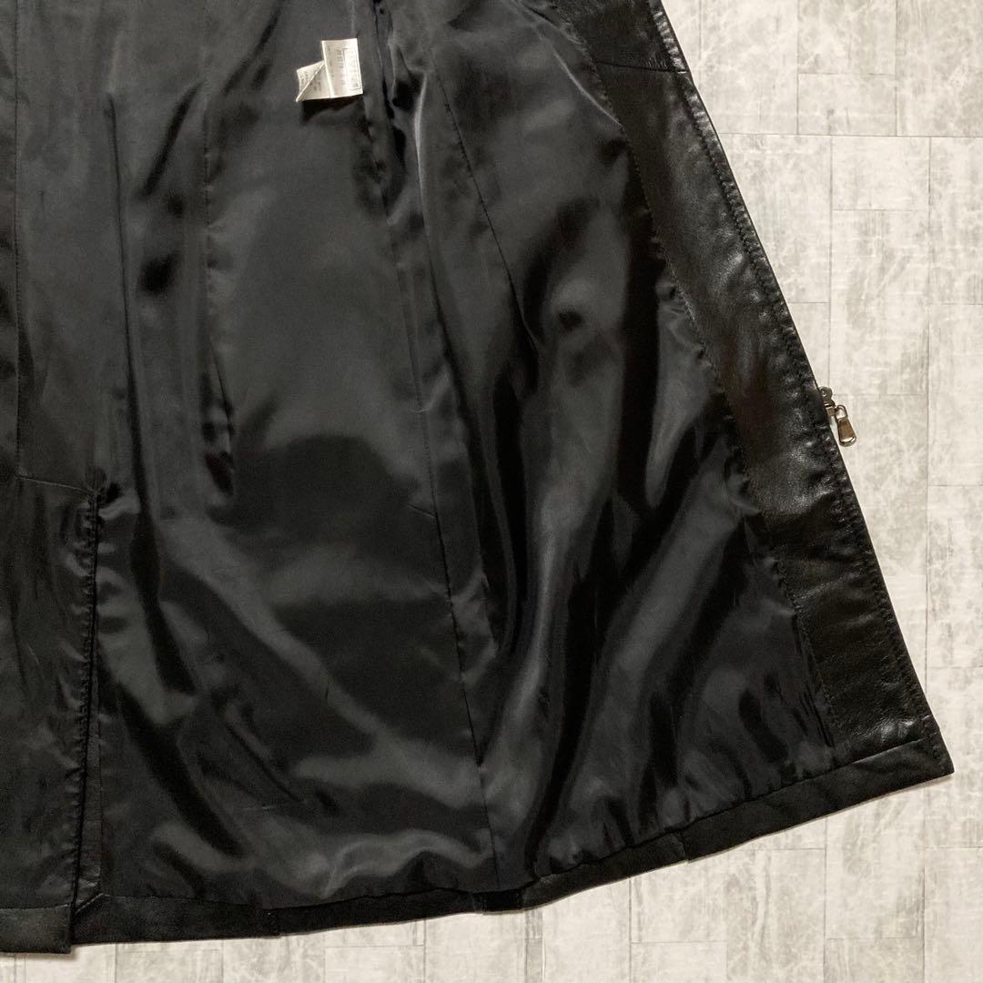 レザージャケット　ロング丈　ブラック　本革　ベルト　Mサイズ　ラムレザー