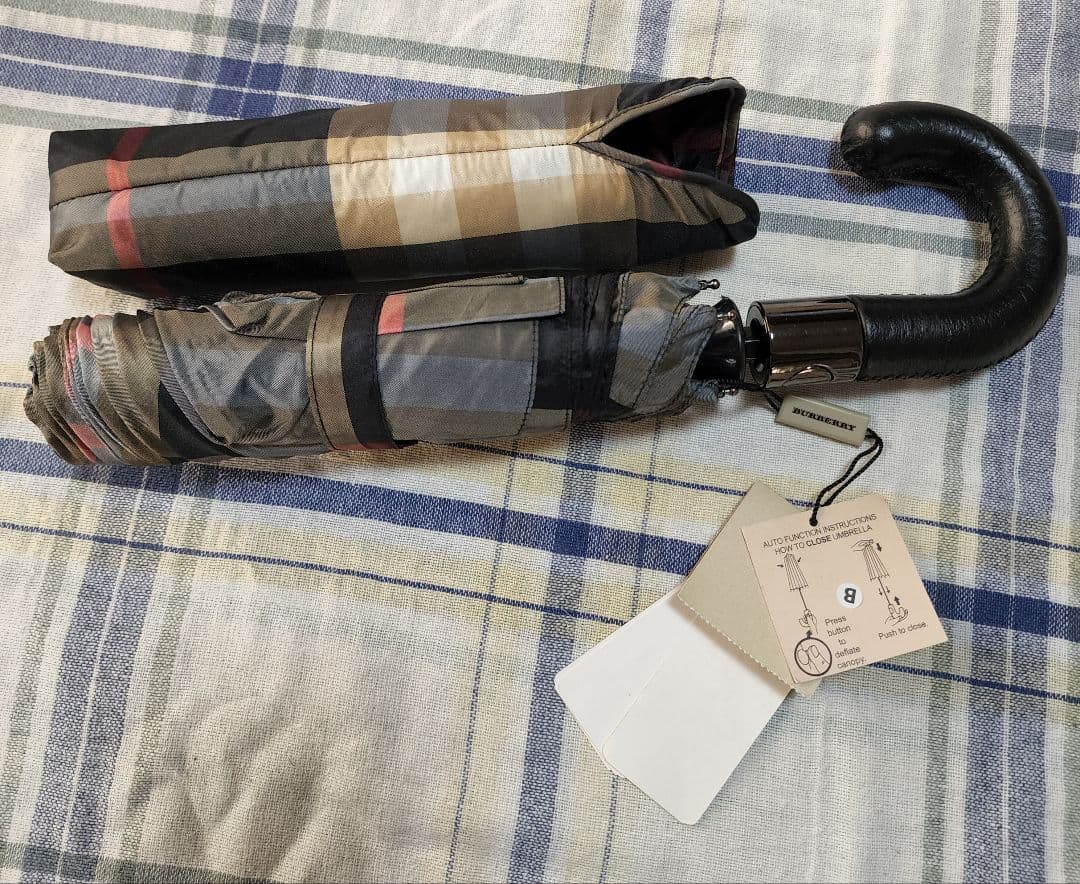 【タグ付き新品】BURBERRY 折り畳み式ジャンプ傘 レザーハンドル