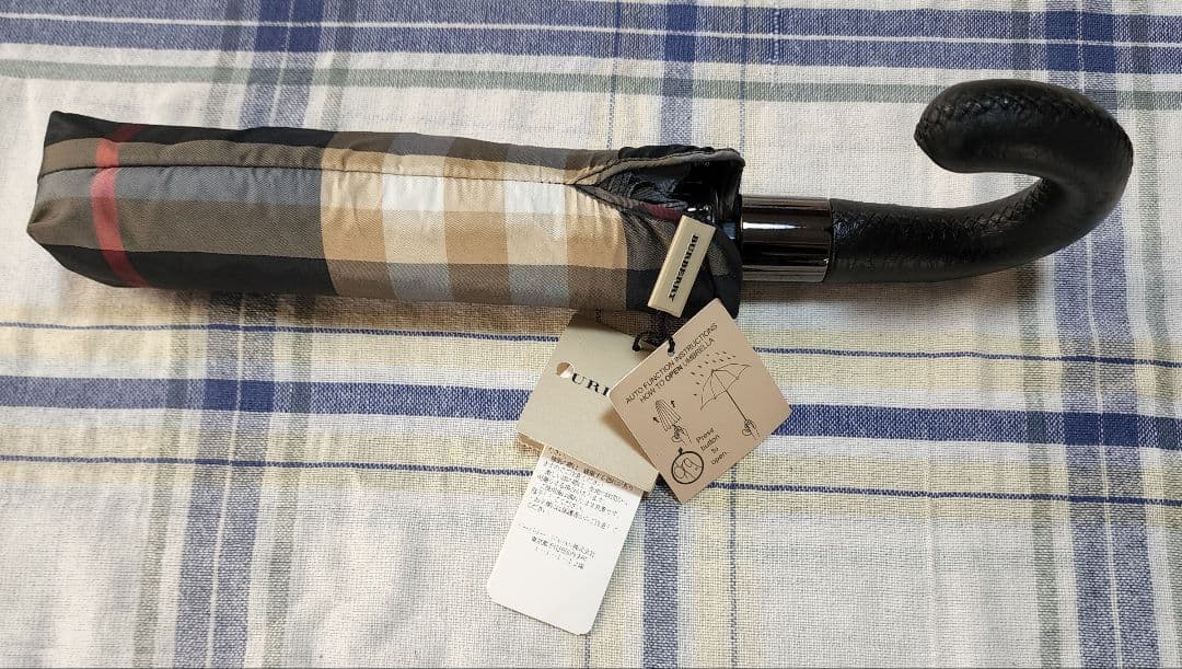 【タグ付き新品】BURBERRY 折り畳み式ジャンプ傘 レザーハンドル