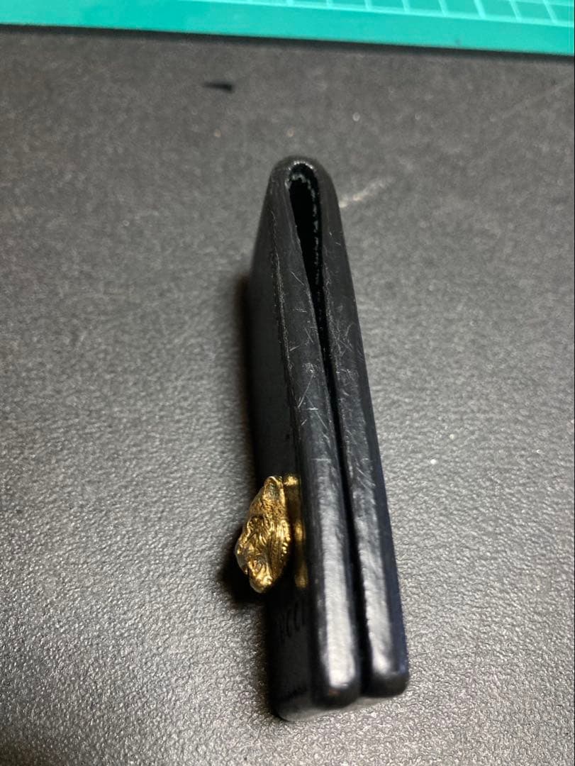 グッチ アニマリエ マネークリップ タイガー キャット レザー ブラック