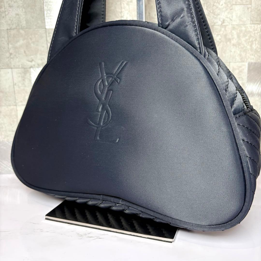 イヴサンローラン　キルティング　ナイロン　トートバッグ　ハンドバッグ　ネイビー