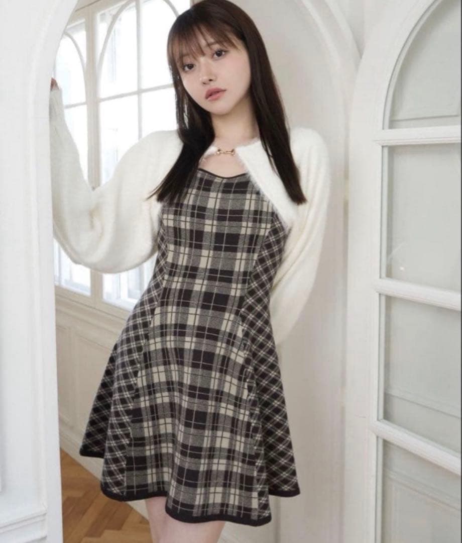 LIP SERVICE フェザーチェックアンサンブルワンピース ブラウン M