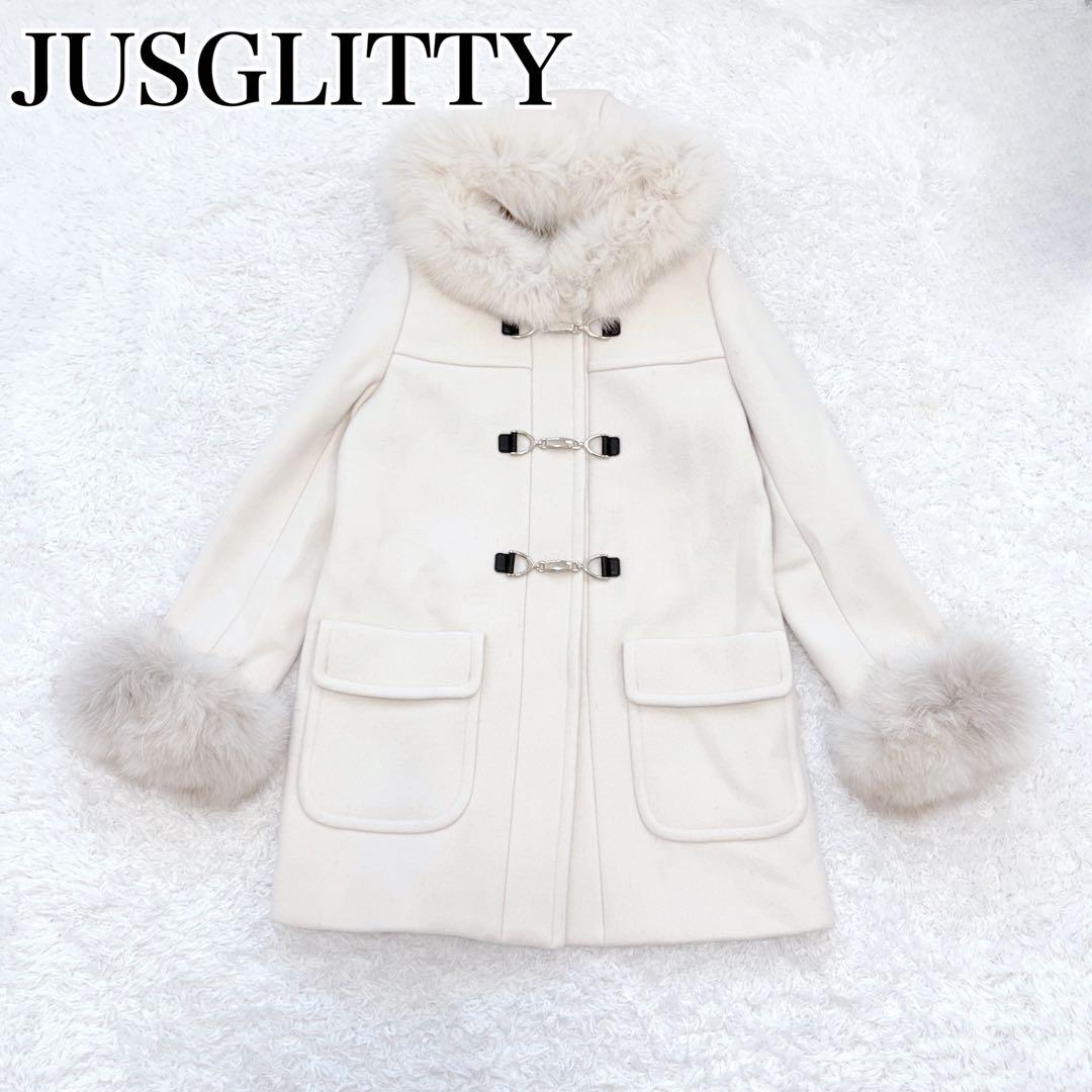 大人可愛い JUSGLITTY フォックスファー コート 金具 レザー フード付