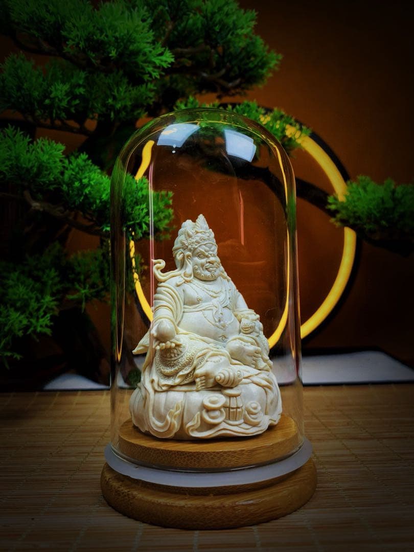 天然マンモス牙美しい手作り彫刻　1黄財神　置物