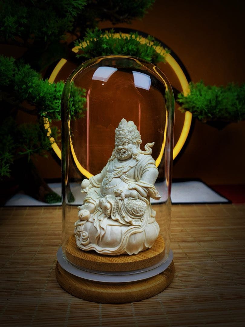 天然マンモス牙美しい手作り彫刻　1黄財神　置物