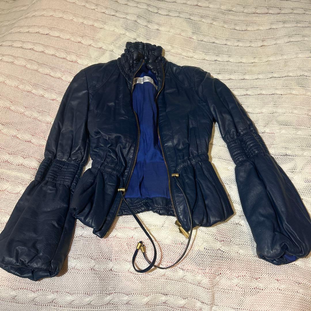 ネイビー 本革 ジャケット 40イタリア製