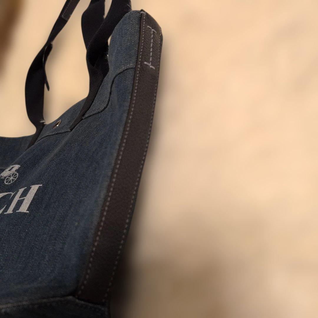 【桃太郎】COACH コーチ トートバッグ デカロゴ デニム インディゴ