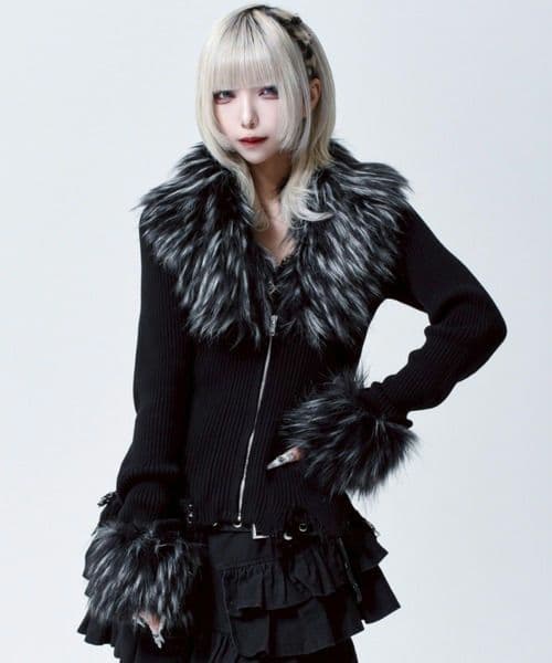 REFLEM【レフレム】ファー付きジップニットカーディガン