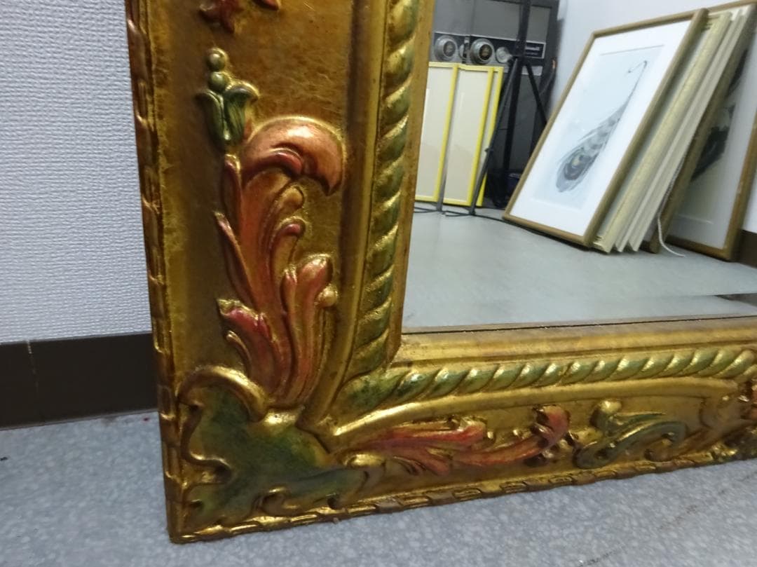 ゴールドフレーム　大型　スタンドミラー　デザインミラー　姿見　壁掛け