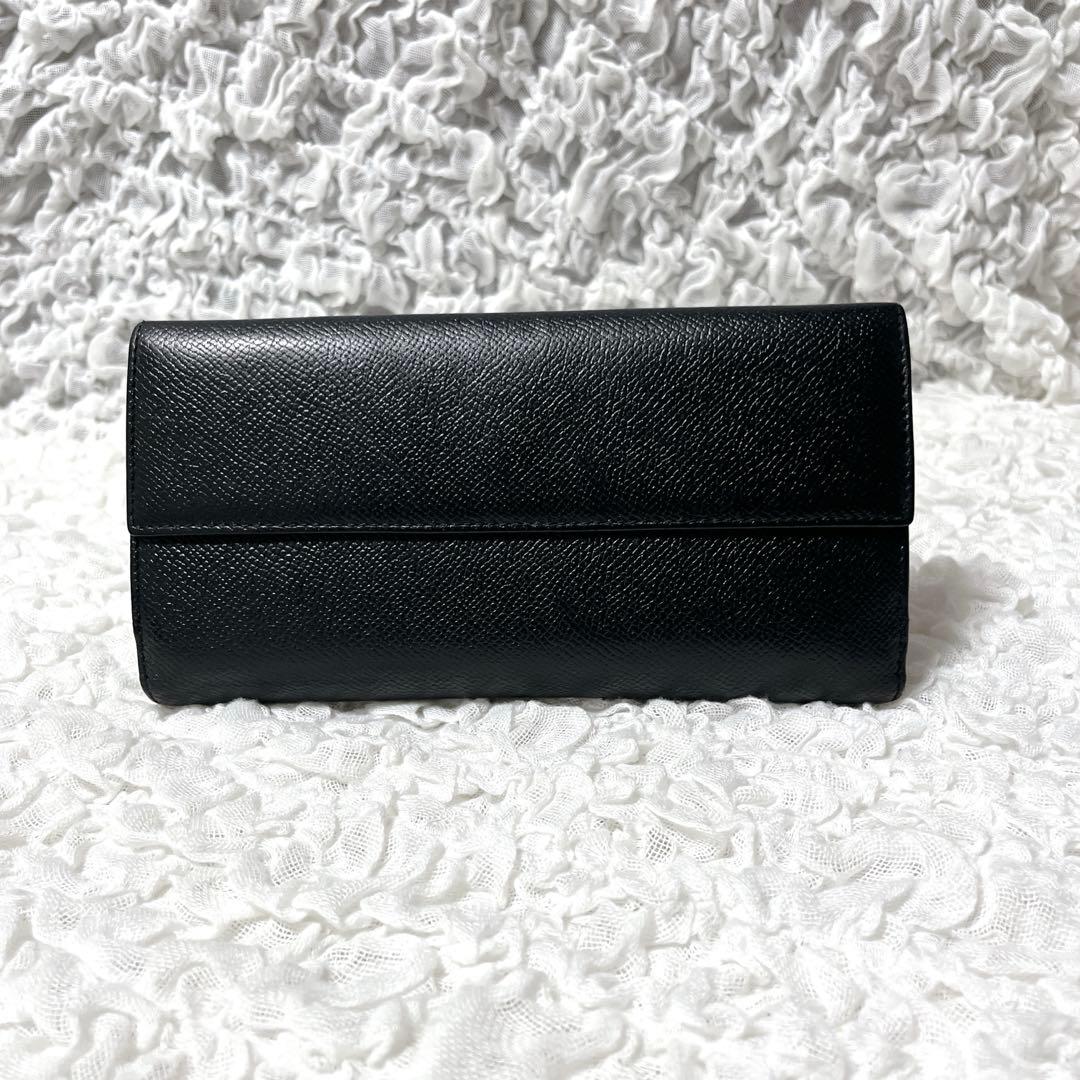 箱付✨BVLGARI ブラック レザー 長財布　ブルガリ　フラップ　本革　黒
