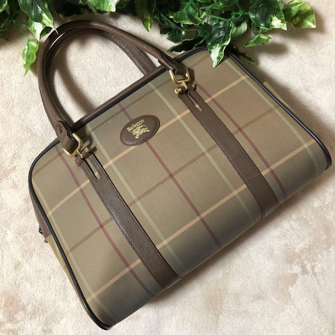BURBERRY バーバリー　ボストンバッグ　ノバチェック　ホースロゴ　レザー