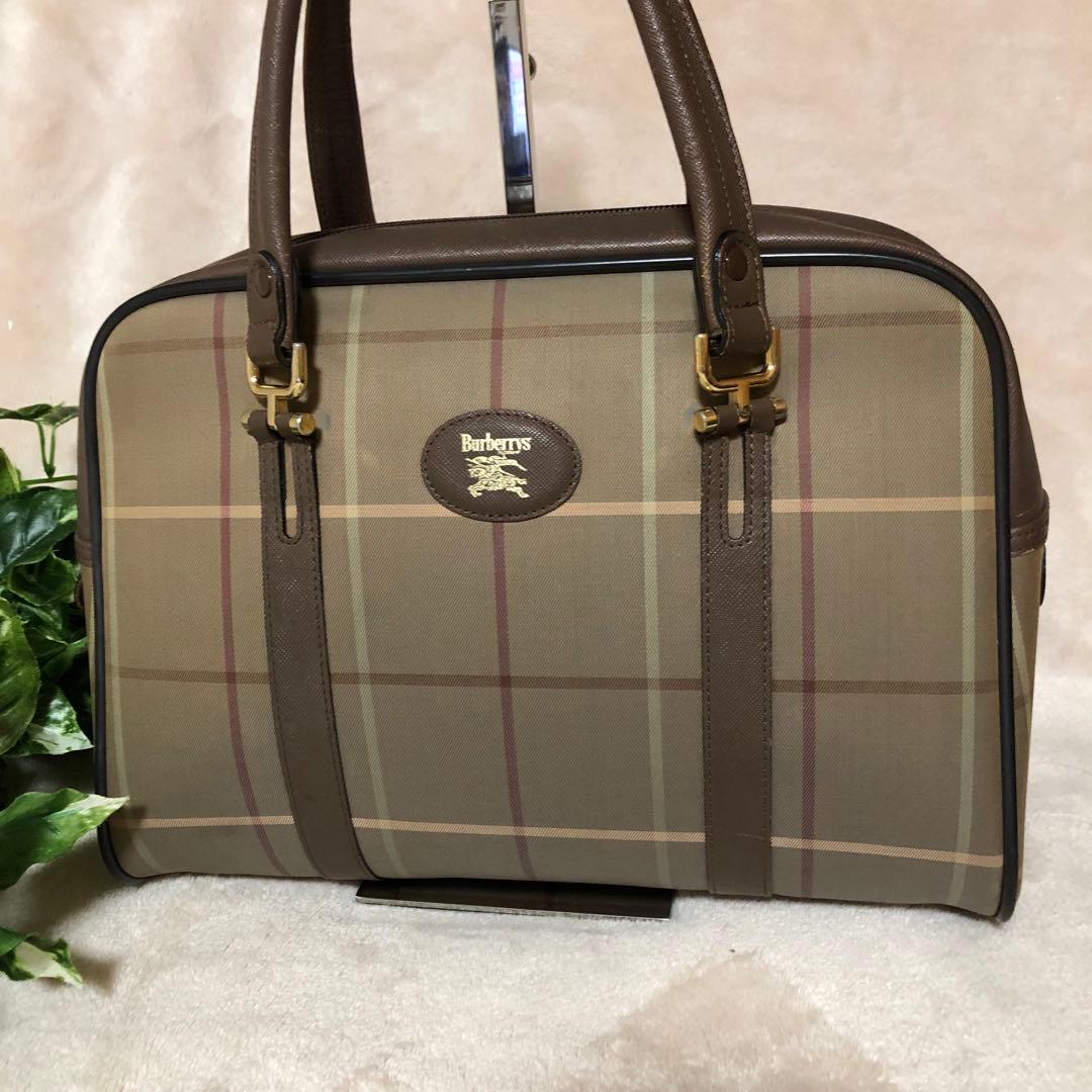 BURBERRY バーバリー　ボストンバッグ　ノバチェック　ホースロゴ　レザー