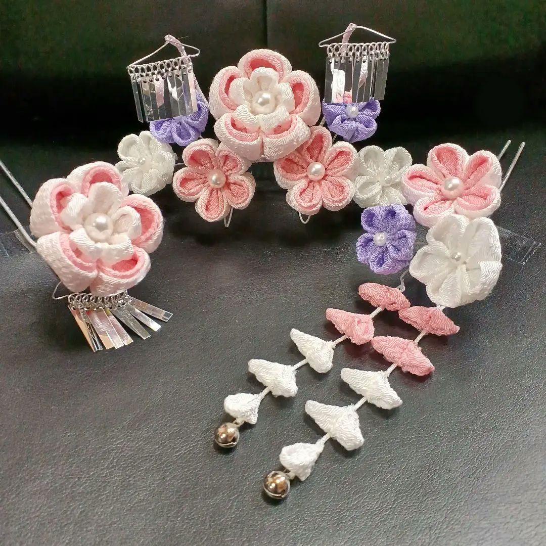 新品未使用【七五三】髪飾り　勝山かんざし　つまみ細工　パステル　日本髪　ハレの日